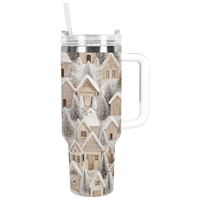 Snowy Cottage Dreams Christmas Custom Stanley Quencher 40oz Stainless Steel Tumbler With Handle