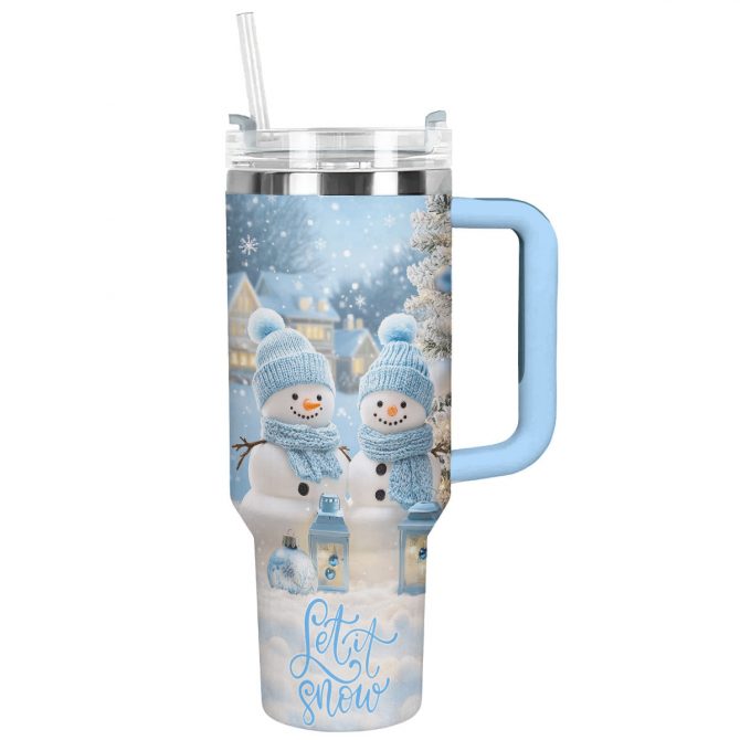 Snowy Day Christmas Custom Stanley Quencher 40oz Stainless Steel Tumbler With Handle