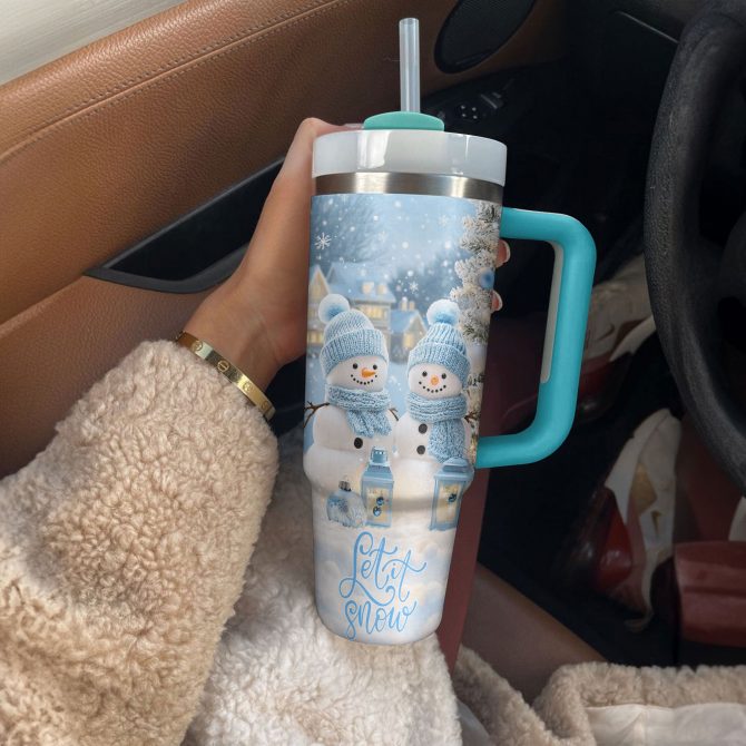 Snowy Day Christmas Custom Stanley Quencher 40oz Stainless Steel Tumbler With Handle - Image 3