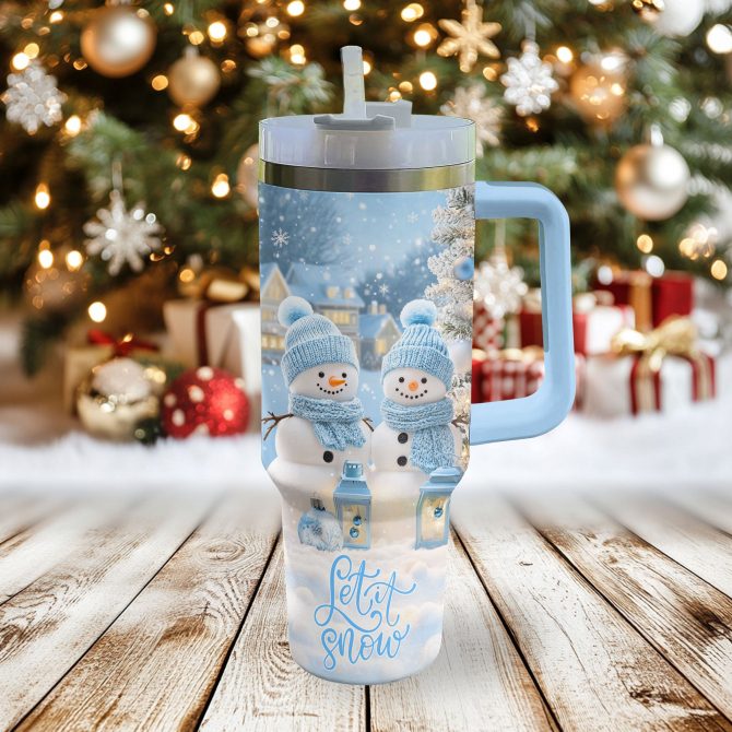 Snowy Day Christmas Custom Stanley Quencher 40oz Stainless Steel Tumbler With Handle - Image 2
