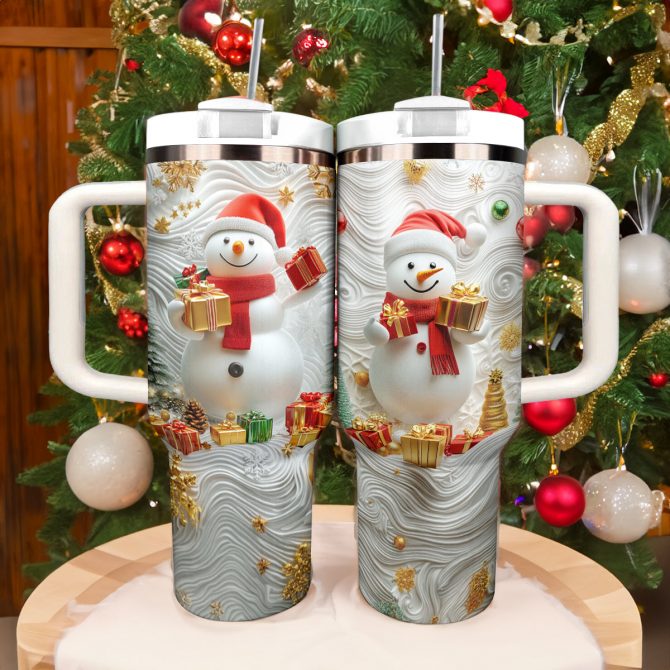Snowy Delight Christmas Custom Stanley Quencher 40oz Stainless Steel Tumbler With Handle - Image 3