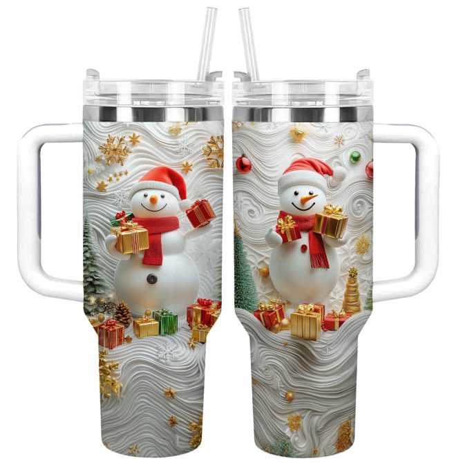 Snowy Delight Christmas Custom Stanley Quencher 40oz Stainless Steel Tumbler With Handle