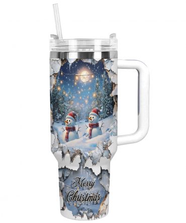Snowy Escape Christmas Custom Stanley Quencher 40oz Stainless Steel Tumbler With Handle