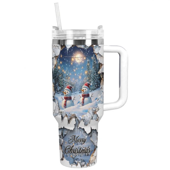 Snowy Escape Christmas Custom Stanley Quencher 40oz Stainless Steel Tumbler With Handle