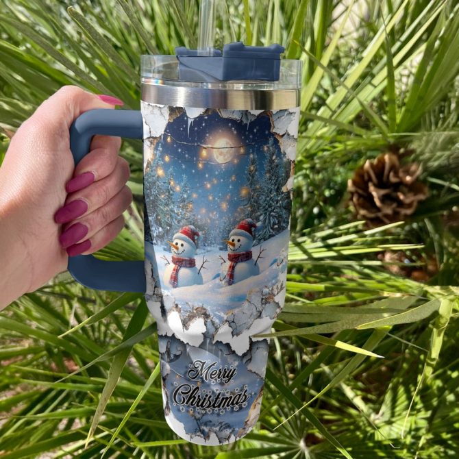 Snowy Escape Christmas Custom Stanley Quencher 40oz Stainless Steel Tumbler With Handle - Image 2