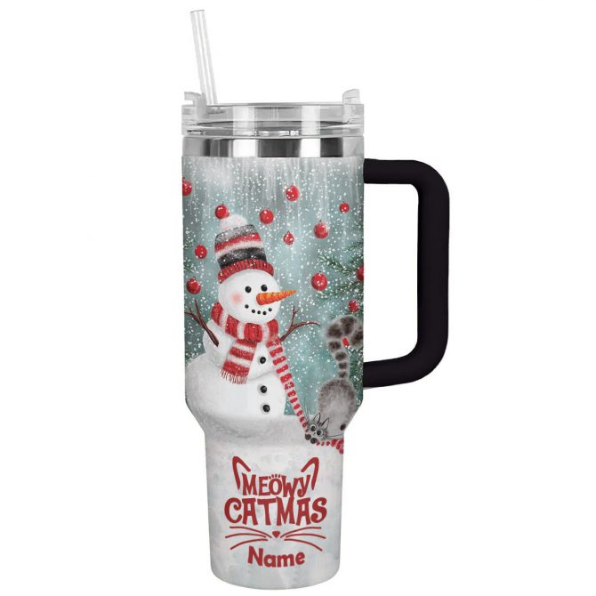 Snowy Friends Christmas Custom Stanley Quencher 40oz Stainless Steel Tumbler With Handle