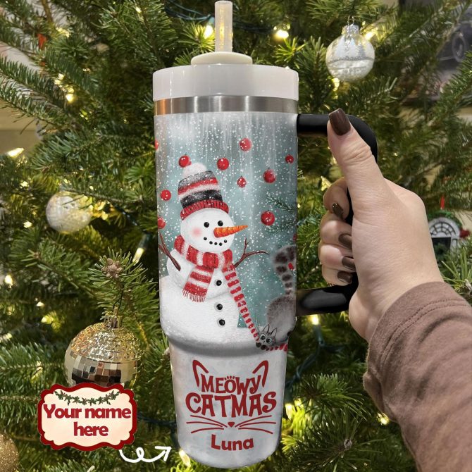 Snowy Friends Christmas Custom Stanley Quencher 40oz Stainless Steel Tumbler With Handle - Image 2