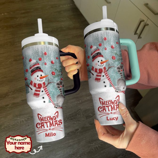 Snowy Friends Christmas Custom Stanley Quencher 40oz Stainless Steel Tumbler With Handle - Image 3