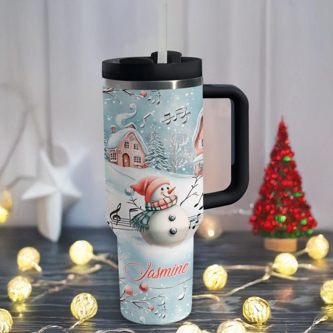 Snowy Serenade Christmas Custom Stanley Quencher 40oz Stainless Steel Tumbler With Handle - Image 3