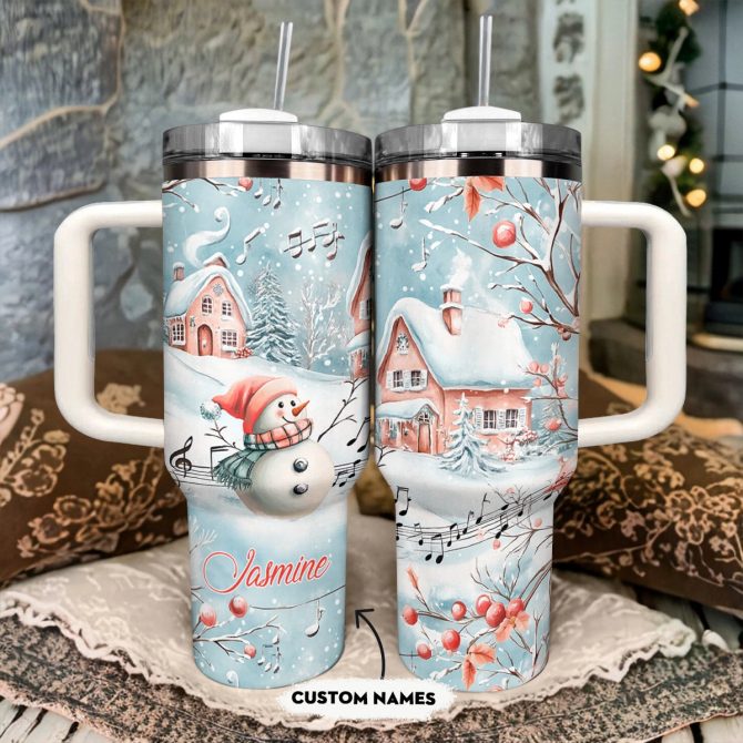Snowy Serenade Christmas Custom Stanley Quencher 40oz Stainless Steel Tumbler With Handle - Image 2