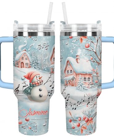 Snowy Serenade Christmas Custom Stanley Quencher 40oz Stainless Steel Tumbler With Handle