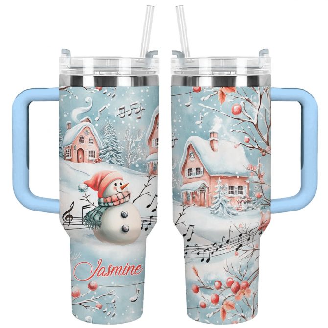 Snowy Serenade Christmas Custom Stanley Quencher 40oz Stainless Steel Tumbler With Handle