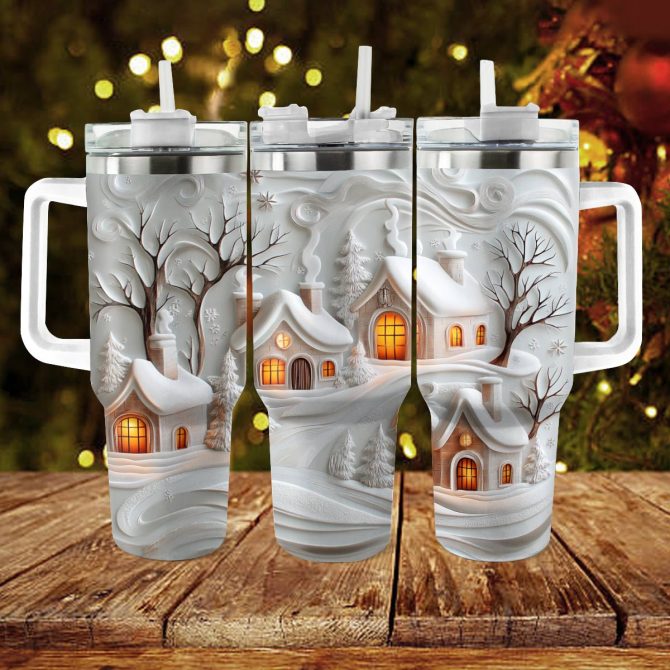 Snowy Sips Christmas Custom Stanley Quencher 40oz Stainless Steel Tumbler With Handle - Image 2