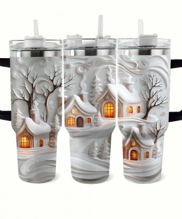 Snowy Sips Christmas Custom Stanley Quencher 40oz Stainless Steel Tumbler With Handle