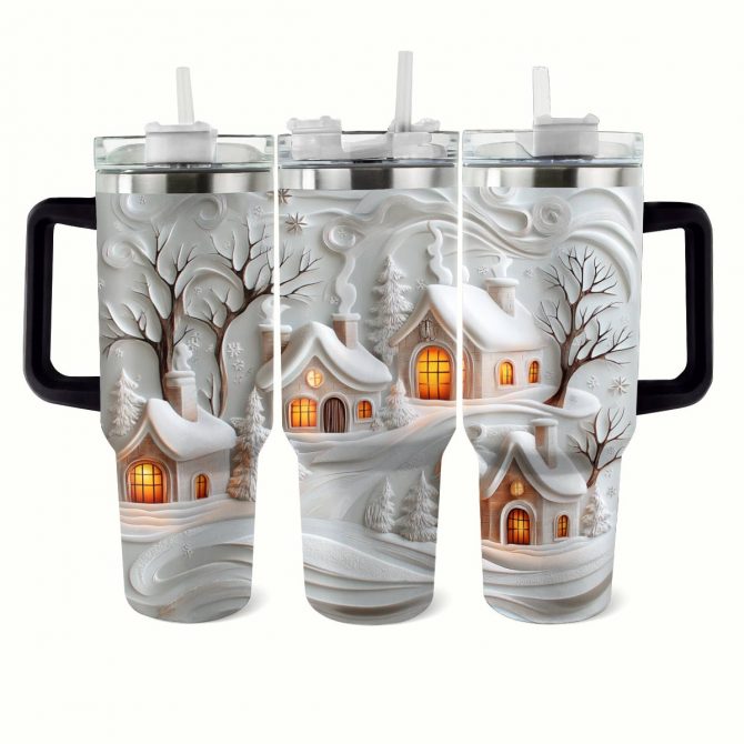 Snowy Sips Christmas Custom Stanley Quencher 40oz Stainless Steel Tumbler With Handle