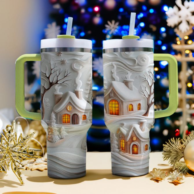 Snowy Sips Christmas Custom Stanley Quencher 40oz Stainless Steel Tumbler With Handle - Image 3