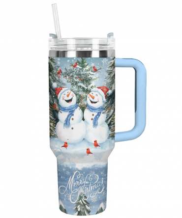 Snowy Smiles Duo Christmas Custom Stanley Quencher 40oz Stainless Steel Tumbler With Handle