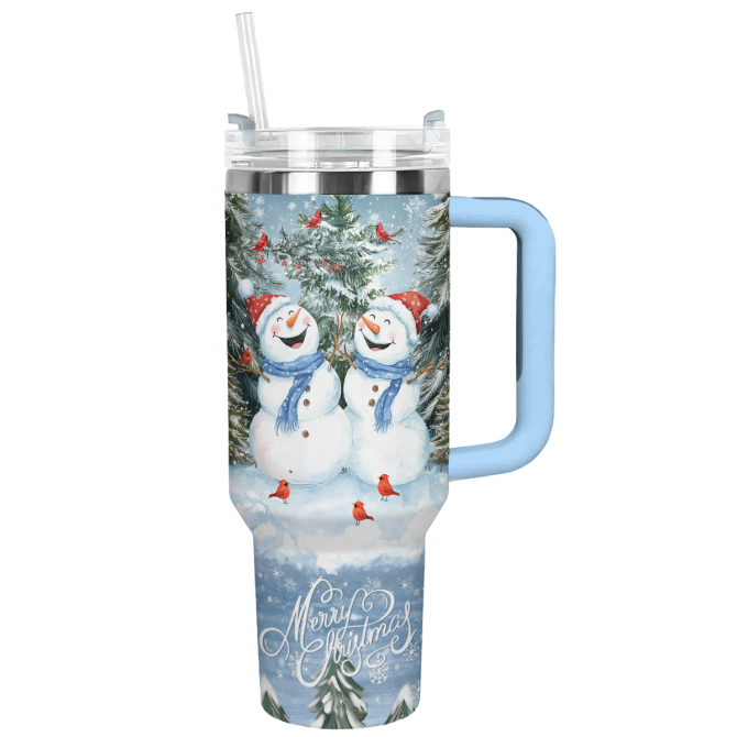 Snowy Smiles Duo Christmas Custom Stanley Quencher 40oz Stainless Steel Tumbler With Handle