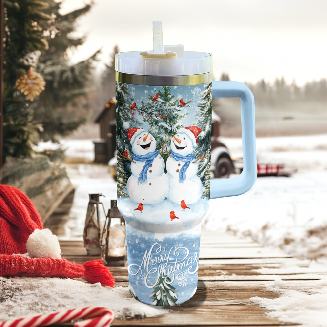 Snowy Smiles Duo Christmas Custom Stanley Quencher 40oz Stainless Steel Tumbler With Handle - Image 2