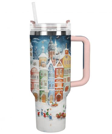 Snowy Town Christmas Custom Stanley Quencher 40oz Stainless Steel Tumbler With Handle