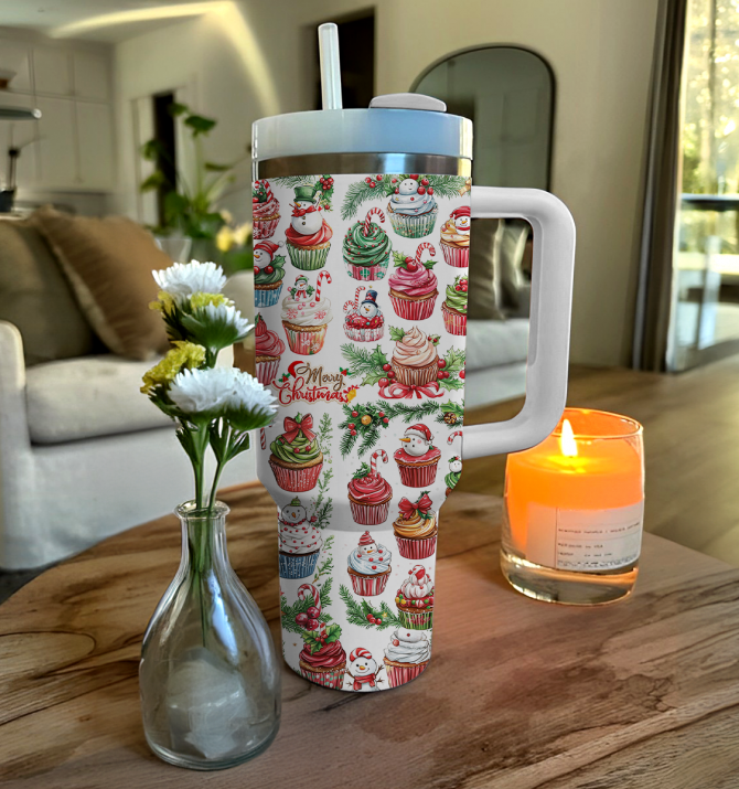Snowy Treats Delight Christmas Custom Stanley Quencher 40oz Stainless Steel Tumbler With Handle - Image 2