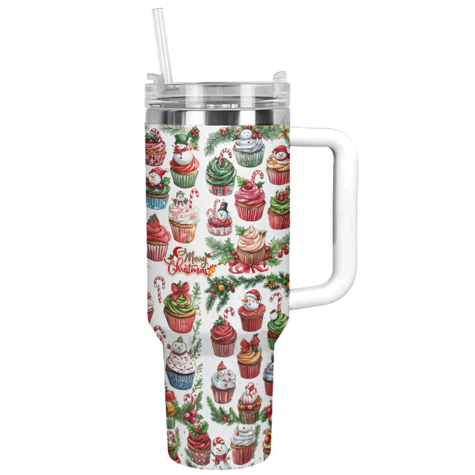 Snowy Treats Delight Christmas Custom Stanley Quencher 40oz Stainless Steel Tumbler With Handle