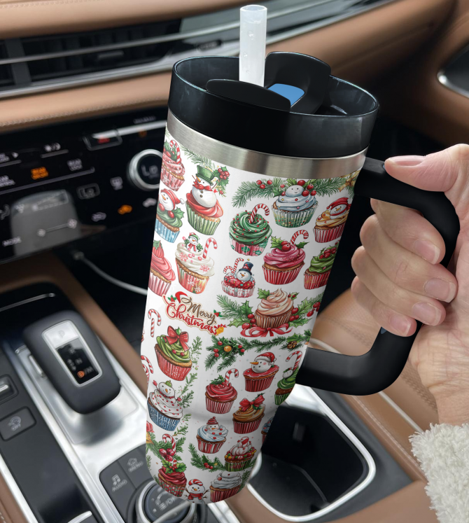 Snowy Treats Delight Christmas Custom Stanley Quencher 40oz Stainless Steel Tumbler With Handle - Image 3