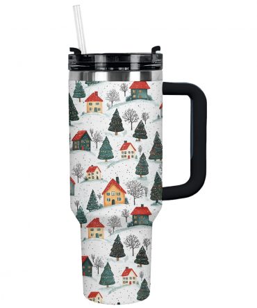 Snowy Village Christmas Custom Stanley Quencher 40oz Stainless Steel Tumbler With Handle