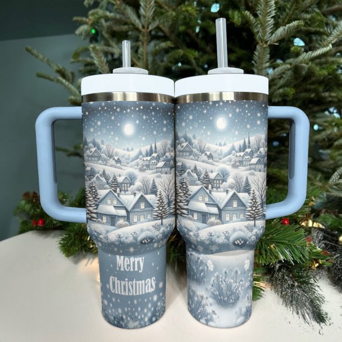 Snowy Wonderland Christmas Custom Stanley Quencher 40oz Stainless Steel Tumbler With Handle - Image 2