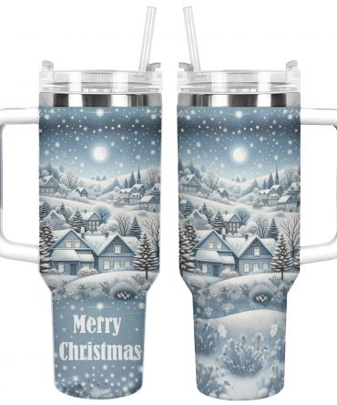 Snowy Wonderland Christmas Custom Stanley Quencher 40oz Stainless Steel Tumbler With Handle