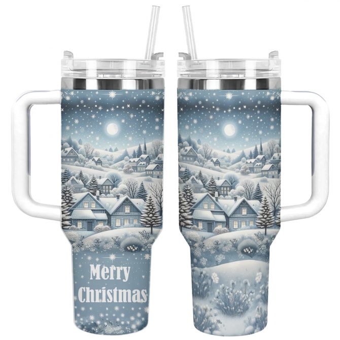 Snowy Wonderland Christmas Custom Stanley Quencher 40oz Stainless Steel Tumbler With Handle