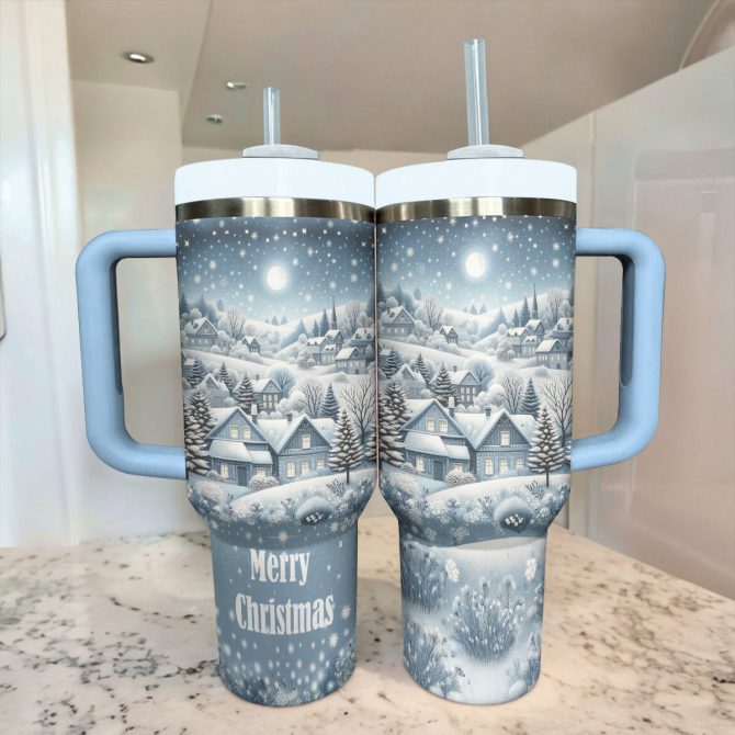 Snowy Wonderland Christmas Custom Stanley Quencher 40oz Stainless Steel Tumbler With Handle - Image 3