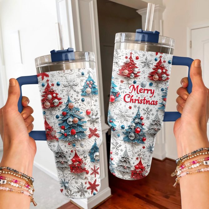 Sparkling Christmas Custom Stanley Quencher 40oz Stainless Steel Tumbler With Handle - Image 3