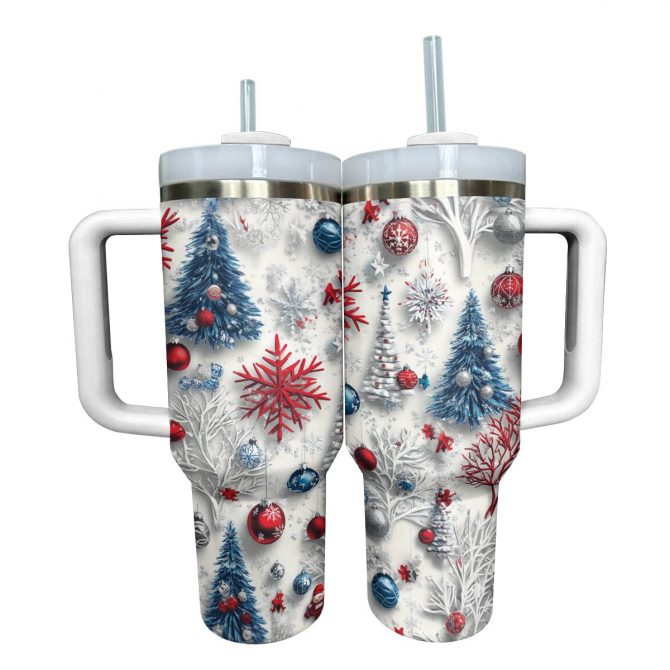 Sparkling Christmas Trees Lovely Custom Stanley Quencher 40oz Stainless Steel Tumbler With Handle - Image 2