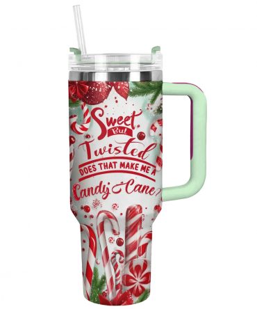 Sweet Candy Cane Christmas Custom Stanley Quencher 40oz Stainless Steel Tumbler With Handle