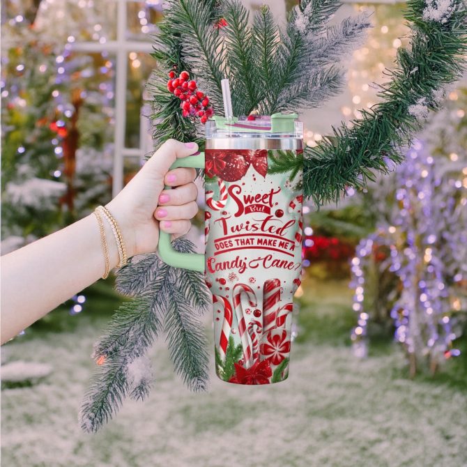 Sweet Candy Cane Christmas Custom Stanley Quencher 40oz Stainless Steel Tumbler With Handle - Image 2