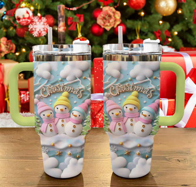Sweet Snowman Delight Christmas Custom Stanley Quencher 40oz Stainless Steel Tumbler With Handle - Image 2