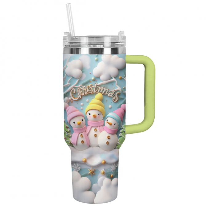 Sweet Snowman Delight Christmas Custom Stanley Quencher 40oz Stainless Steel Tumbler With Handle