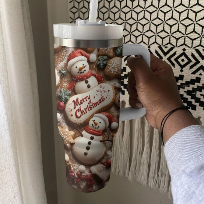 Sweet Treats Christmas Cookie Custom Stanley Quencher 40oz Stainless Steel Tumbler With Handle - Image 3