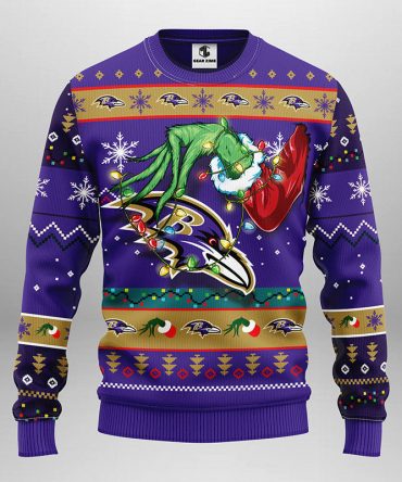 Baltimore Ravens Grinch Ugly Christmas Sweater, Grinch Xmas Sweater