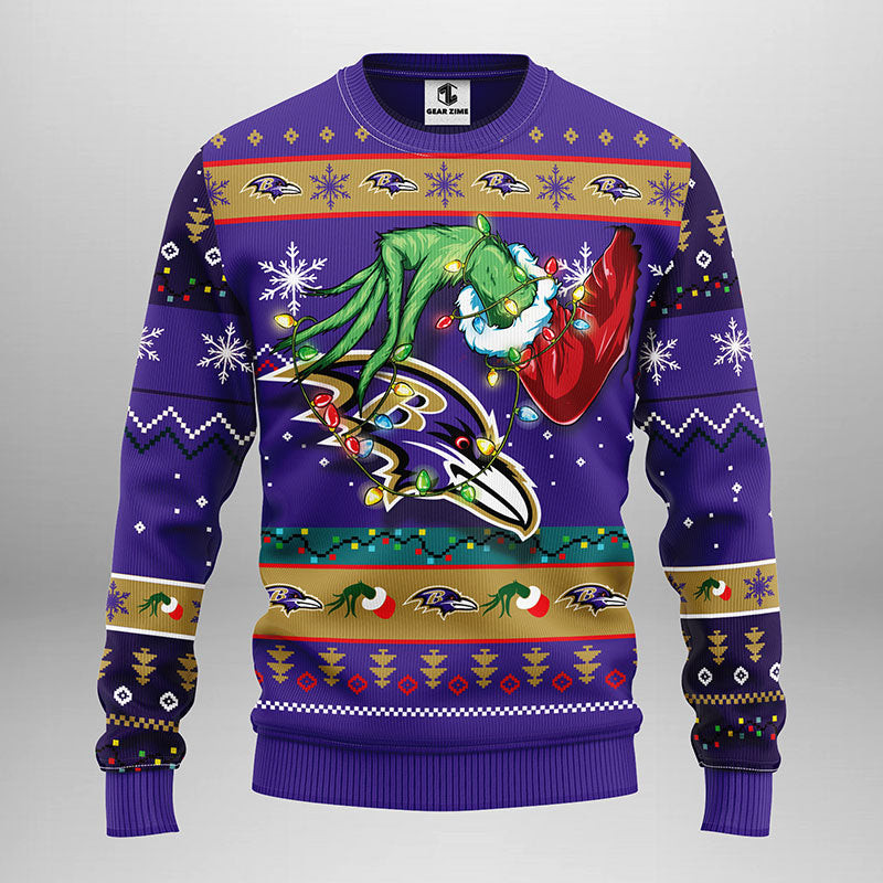 Baltimore Ravens Grinch Ugly Christmas Sweater, Grinch Xmas Sweater