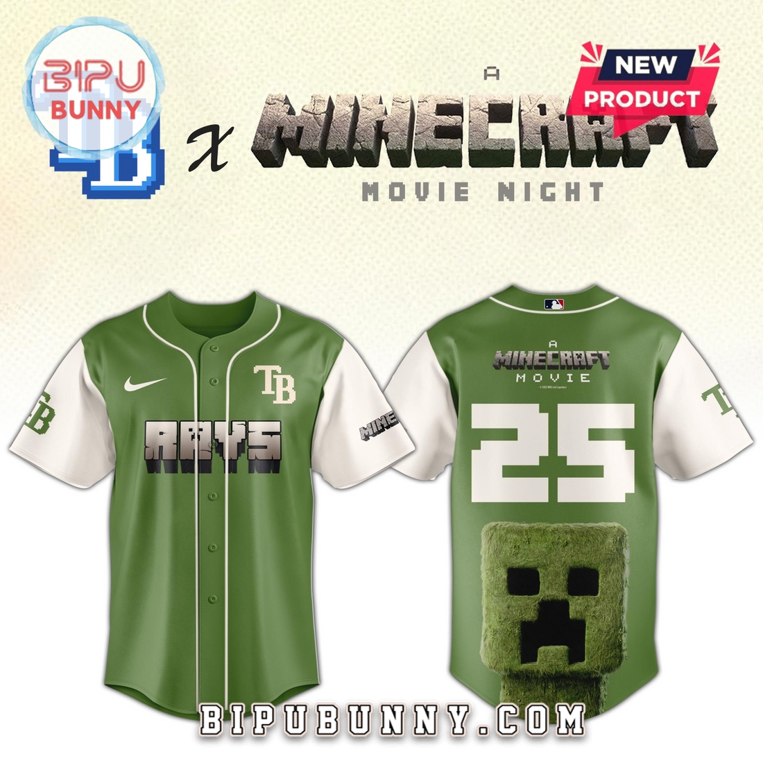 Tampa Bay Rays MLB x Minecraft Movie Night Baseball Jersey