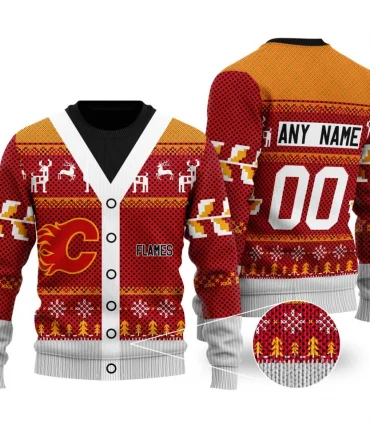 NHL Calgary Flames | Personalized Name &amp; Number Unisex Sweater For Christmas Season