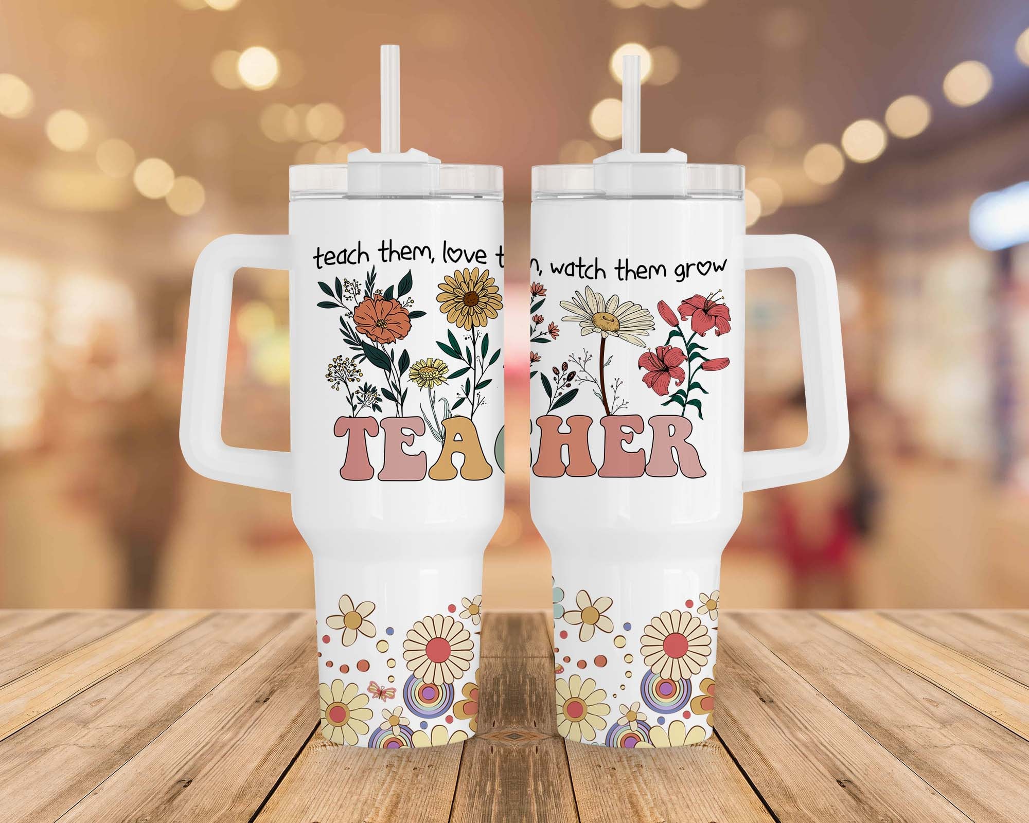 Teacher Life Wildflowers Custom Stanley Cup 40 oz 30 oz Tumbler With Handle - Image 3