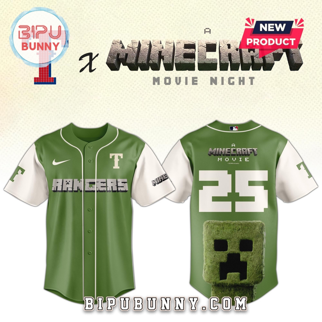 Texas Rangers MLB x Minecraft Movie Night Baseball Jersey