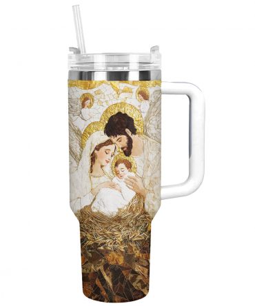The Holy Family Christmas Custom Stanley Quencher 40oz Stainless Steel Tumbler With Handle