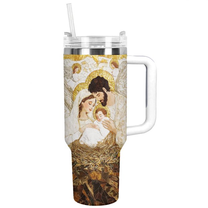 The Holy Family Christmas Custom Stanley Quencher 40oz Stainless Steel Tumbler With Handle