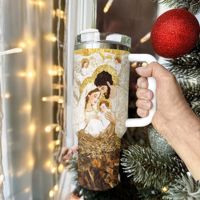 The Holy Family Christmas Custom Stanley Quencher 40oz Stainless Steel Tumbler With Handle - Image 3