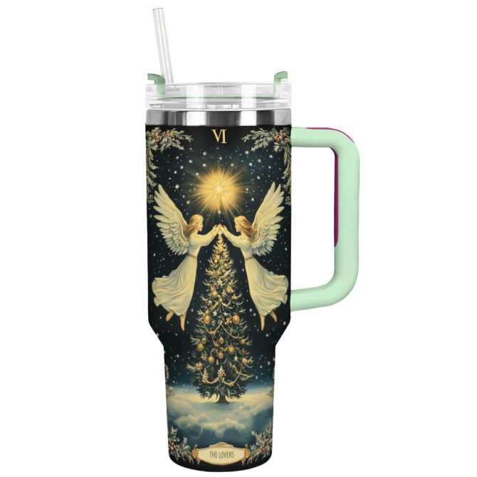 The Lovers Tarot Christmas Custom Stanley Quencher 40oz Stainless Steel Tumbler With Handle