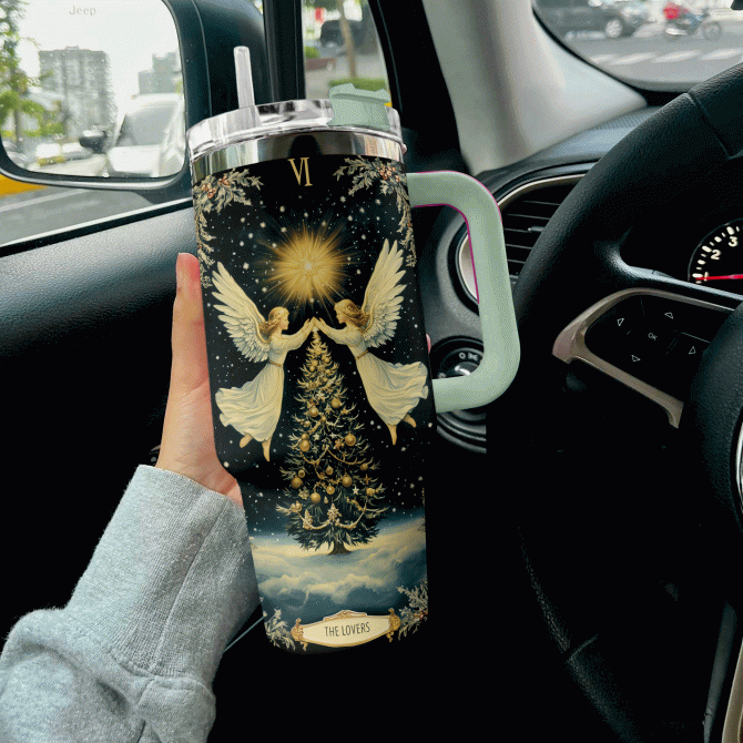 The Lovers Tarot Christmas Custom Stanley Quencher 40oz Stainless Steel Tumbler With Handle - Image 2